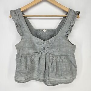 Cotton On Tank Top Womens Large Gray Ruffle Strap Smocked Back Peplum Babydoll